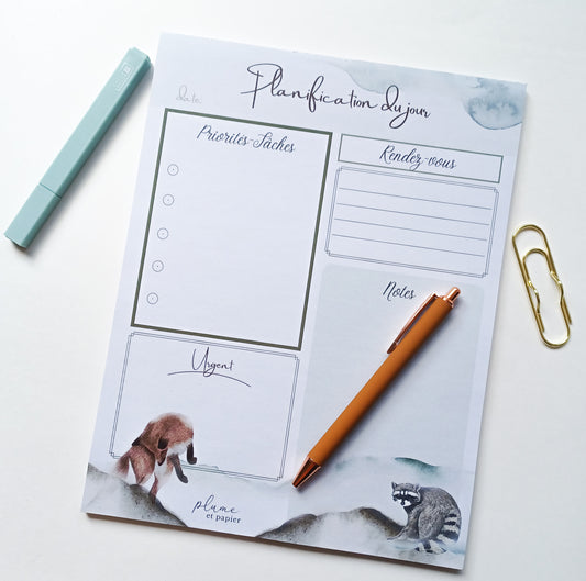 Planificateur journalier ''Animaux de la forêt''